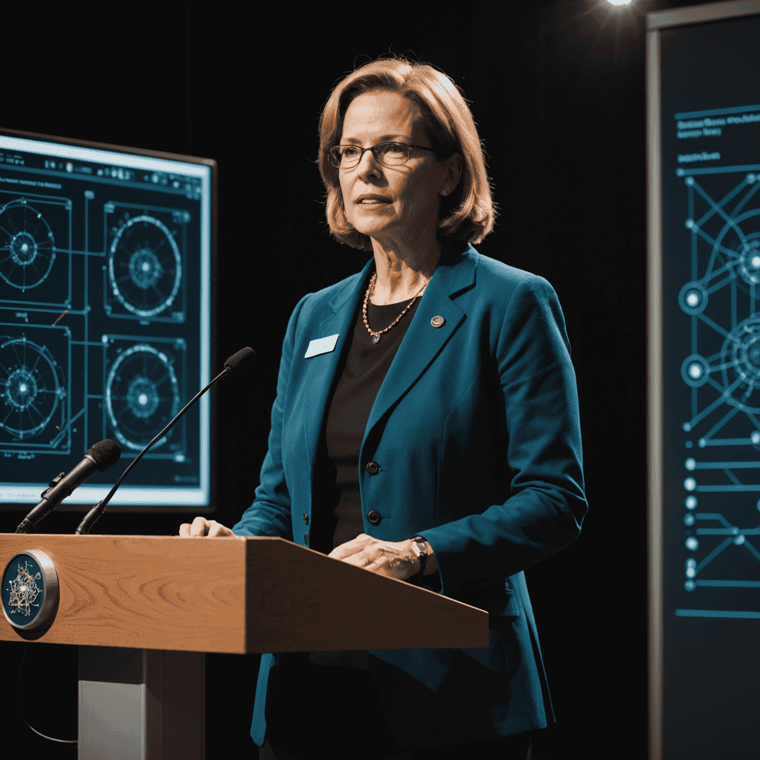 Dr. Jane Smith, leading researcher in quantum computing, speaking at a podium
